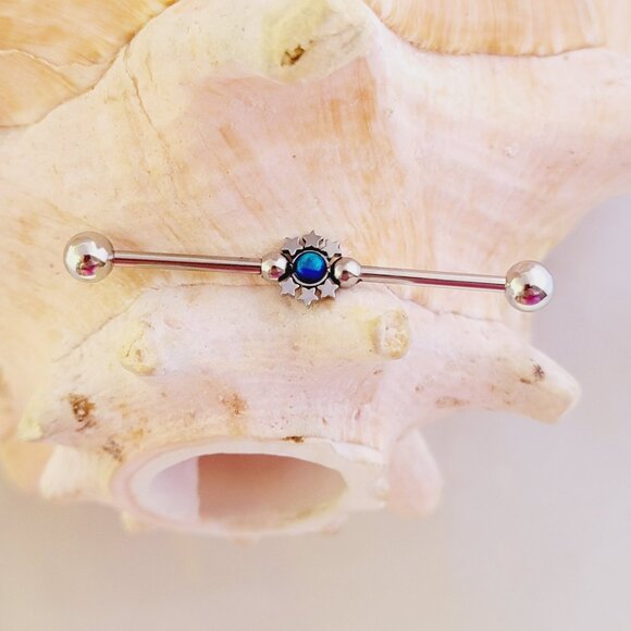 14G Blue opal stars Industrial Barbell NWT Externally Threaded Balls - Picture 3 of 7